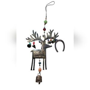 Decorative Brass Caribou Reindeer Wind Chime Ornament with Bell